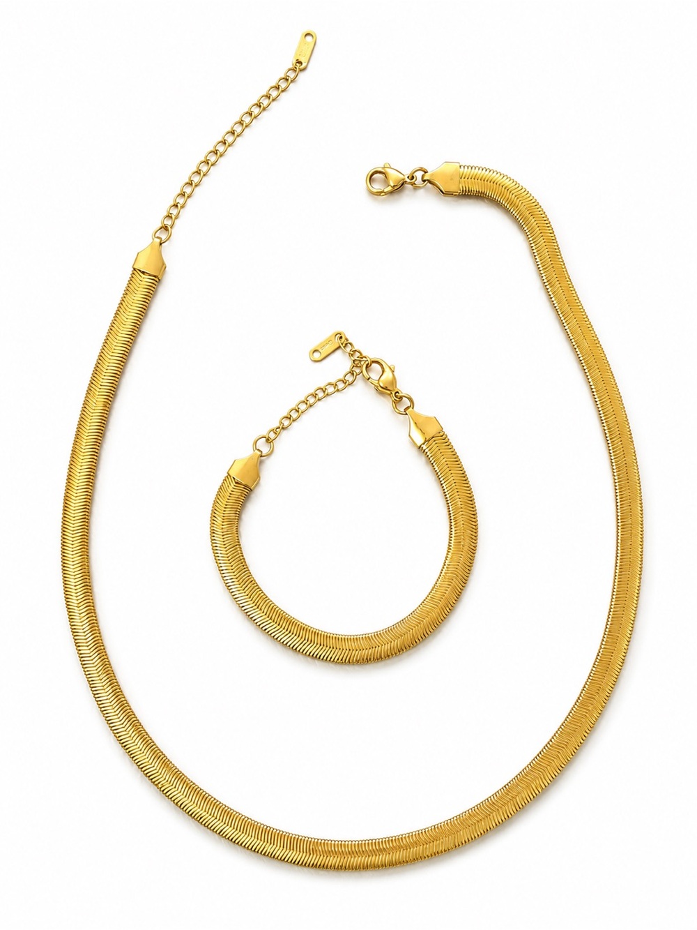 New Gold Tone Snake Chain Necklace & Bracelet Set Modern Minimalist